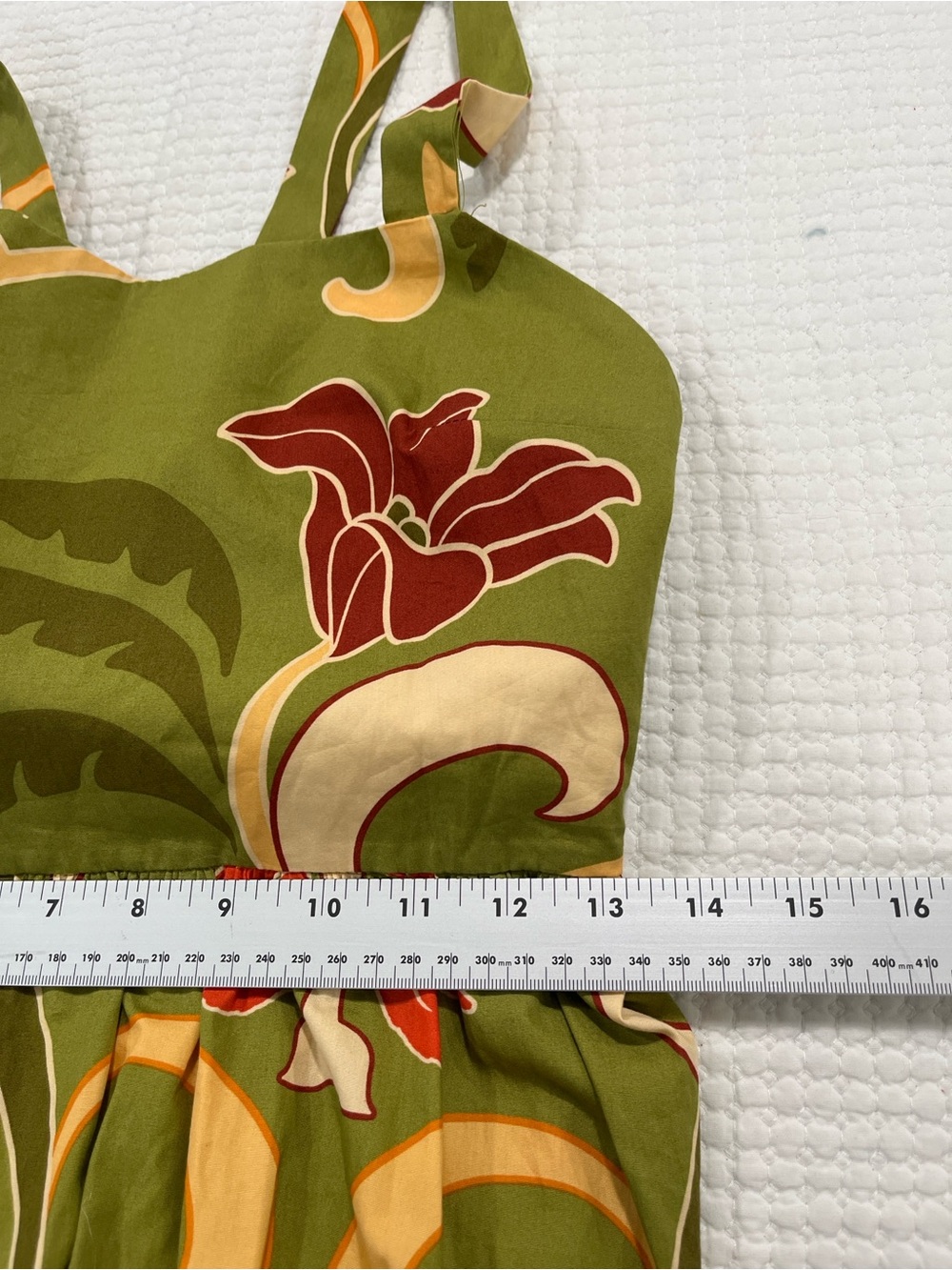 Zara Olive Green Floral Midi Dress with Red & Cream Accents - Picture 7 of 14